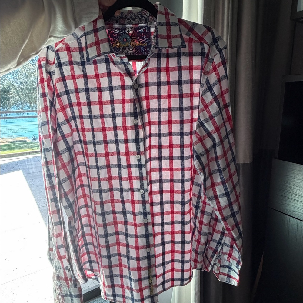 Robert Graham Red and Blue Plaid Casual Shirt